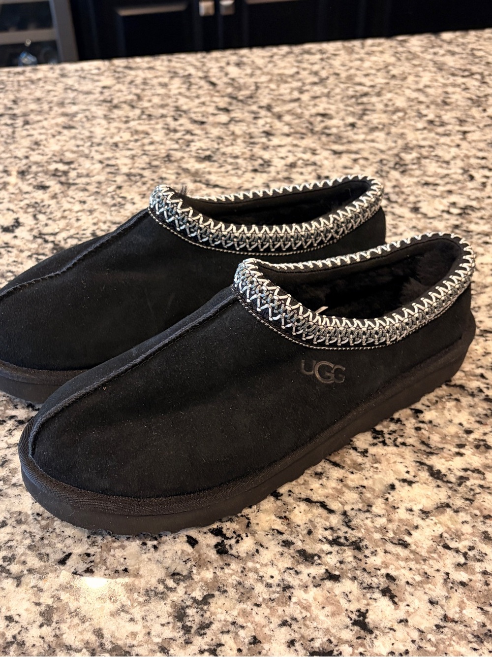 Brand New UGG Size 42 (menโs Tazman or womenโs 11) Black Slip-On Suede Shoes